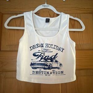 SHEIN White and Blue Holiday Graphic Tank